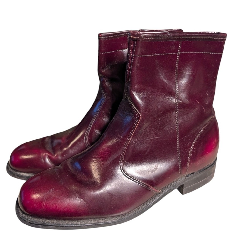 Goodyear Burgundy Leather Beatle Boots Mens Size 8 3E Wide Side Zip Ankle Boots